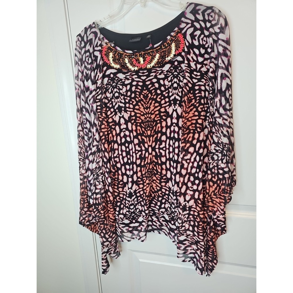Rafaella Womens Beaded Neckline Batwing Blouse  Size L‎